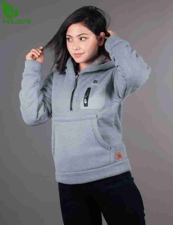 Fuloo's Sherpa Hoodie in Grey with fleece inside for women