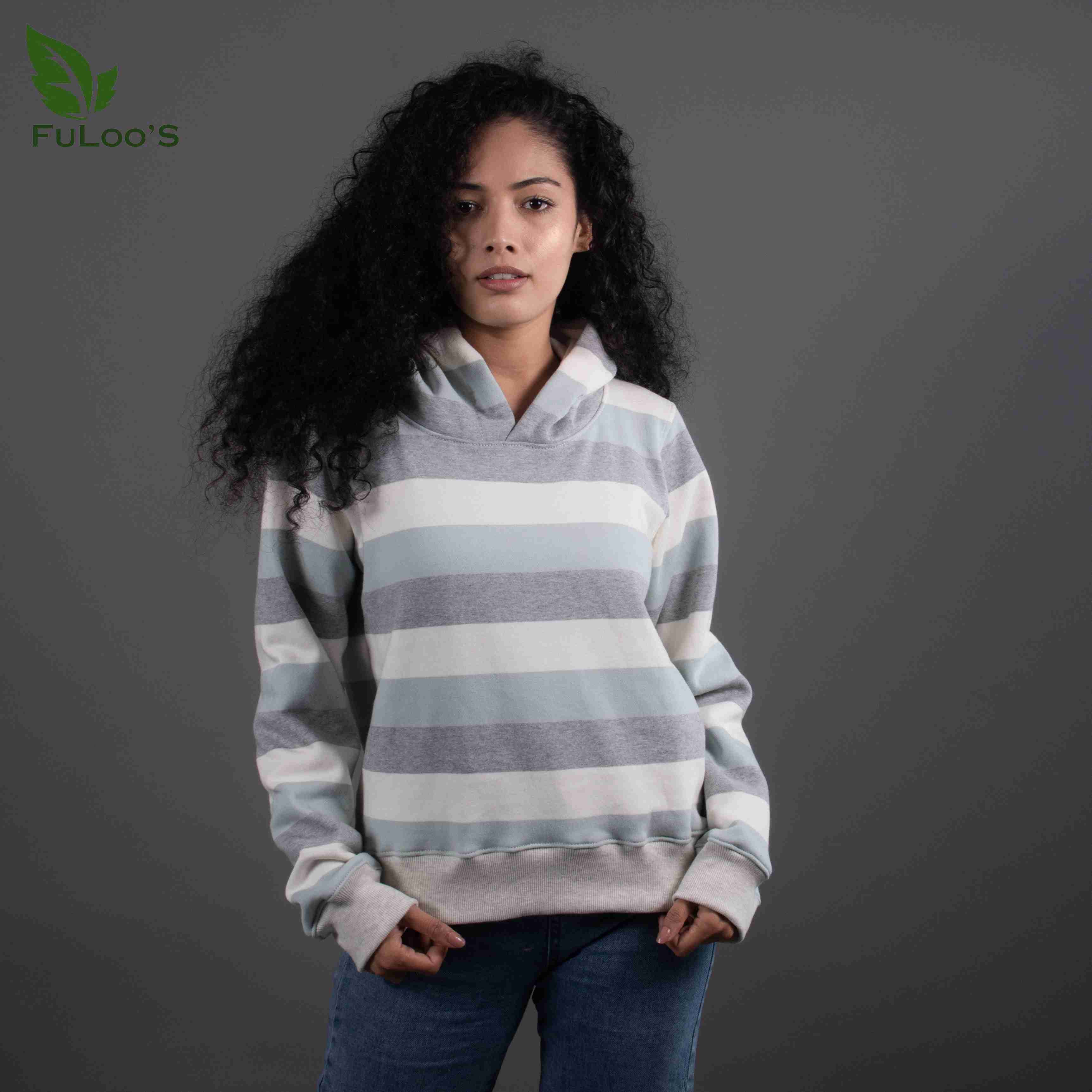 Fuloo's horizontal striped pullover hoodies for women #02