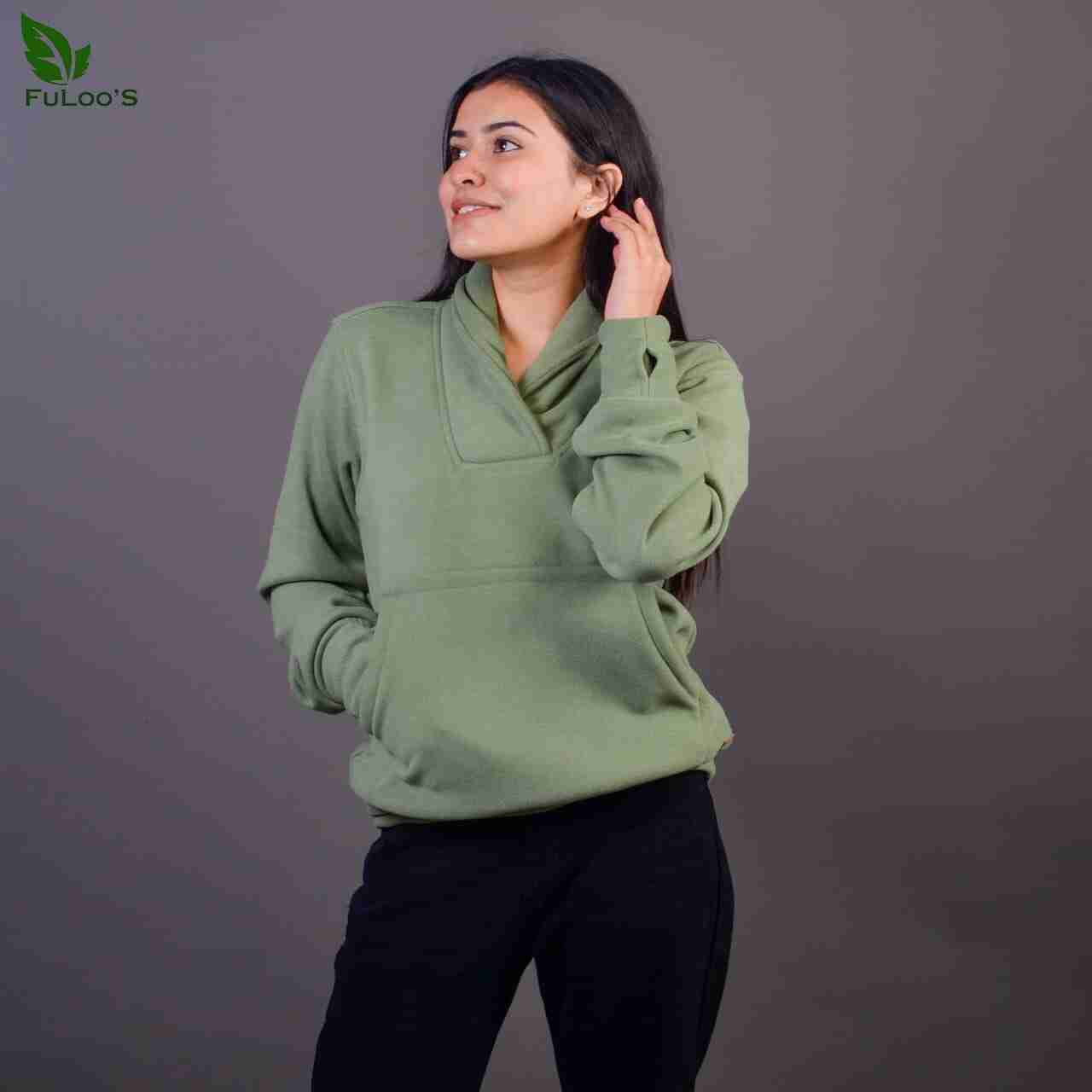 Fuloo's Vneck pullover with premium fabric for women In Olive colours