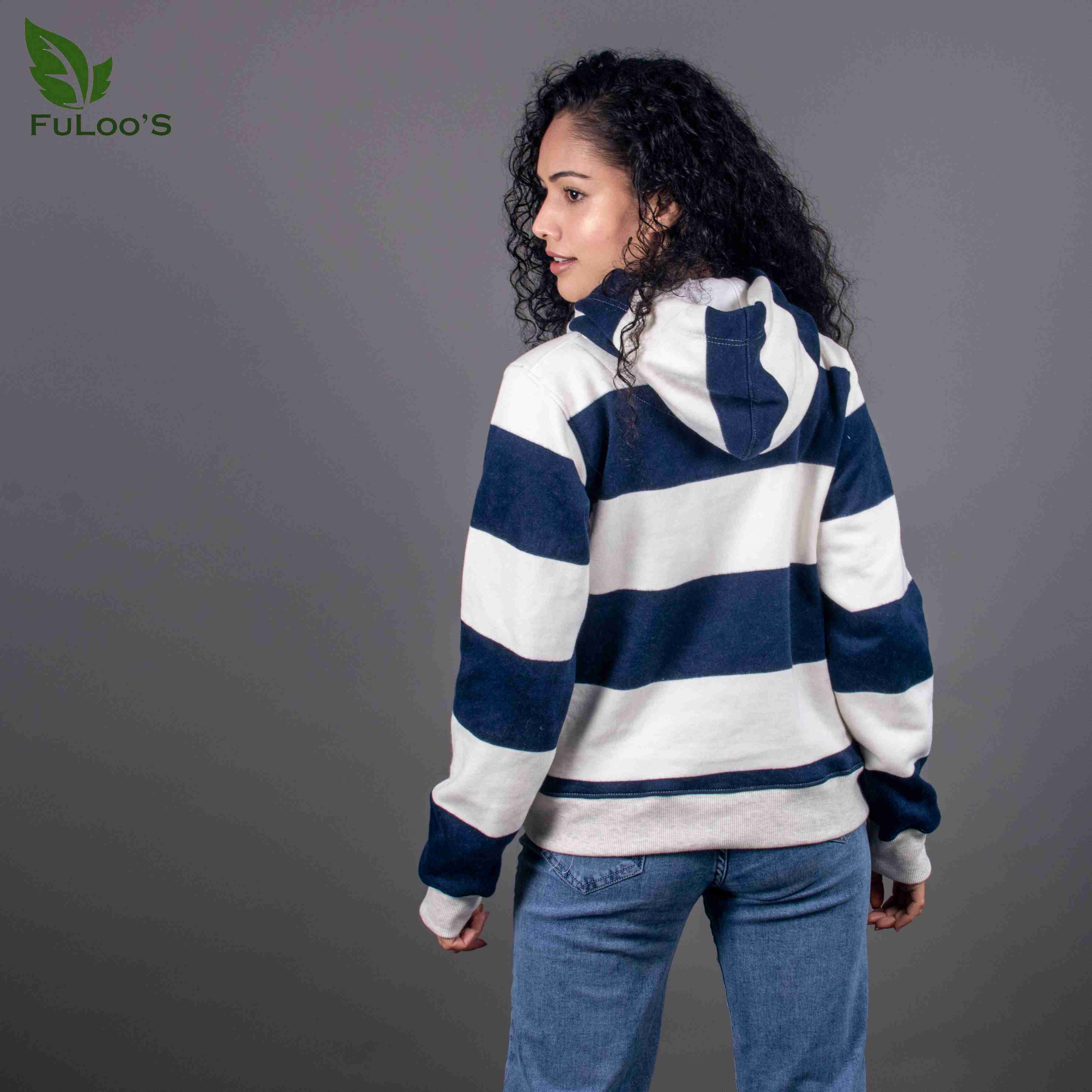 Fuloo's horizontal striped pullover hoodies for women #03