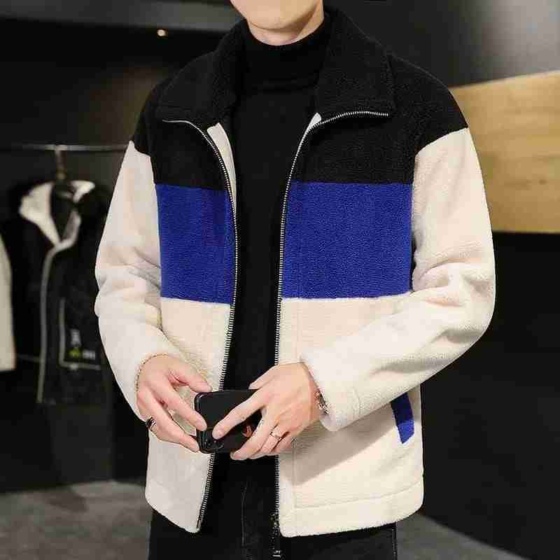 New Men's Winter Warm Polar Fur Mixed Color Coat Style Jacket.