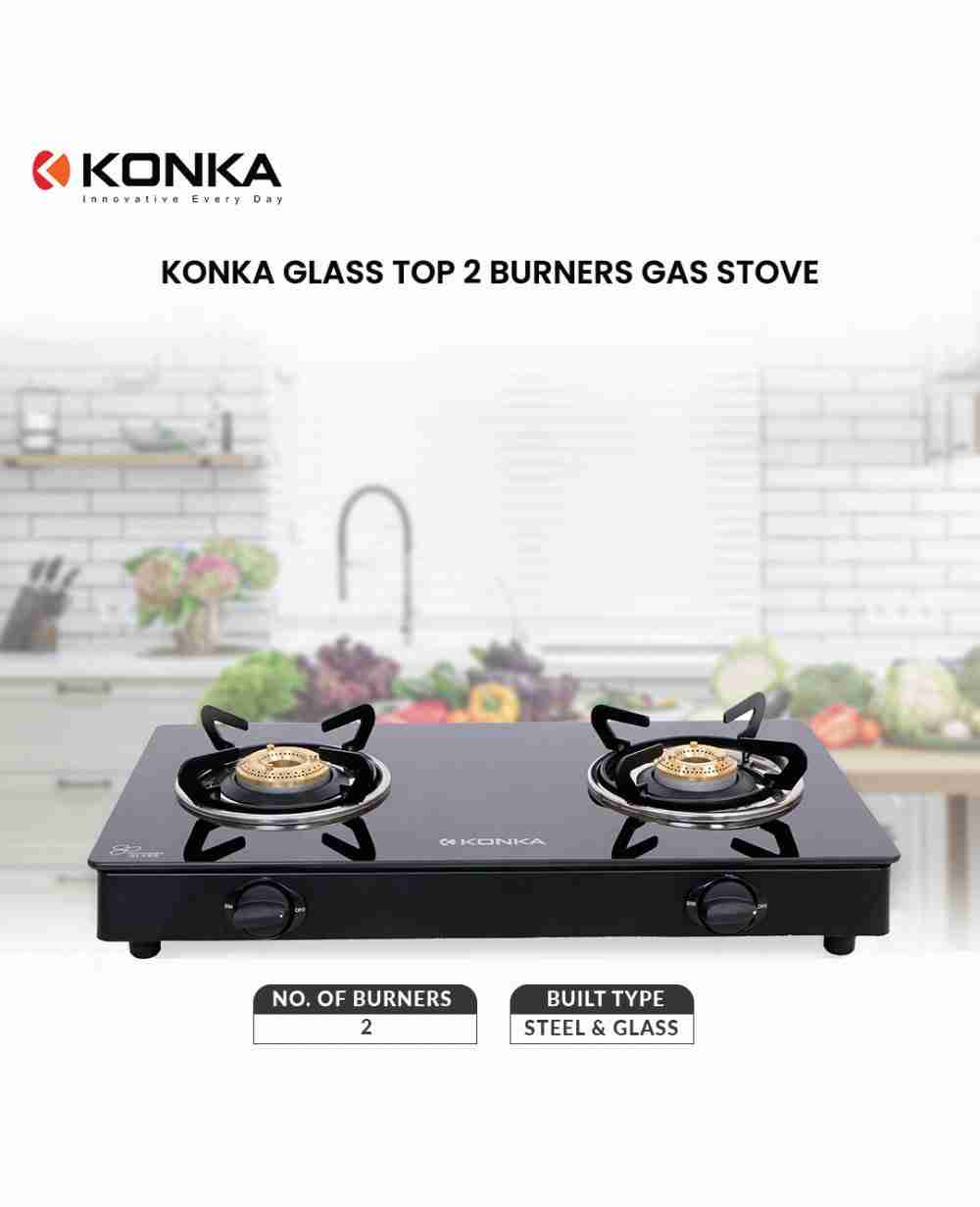 KONKA 2 Burner Automatic Glass Top Gas Stove (KSHINE)