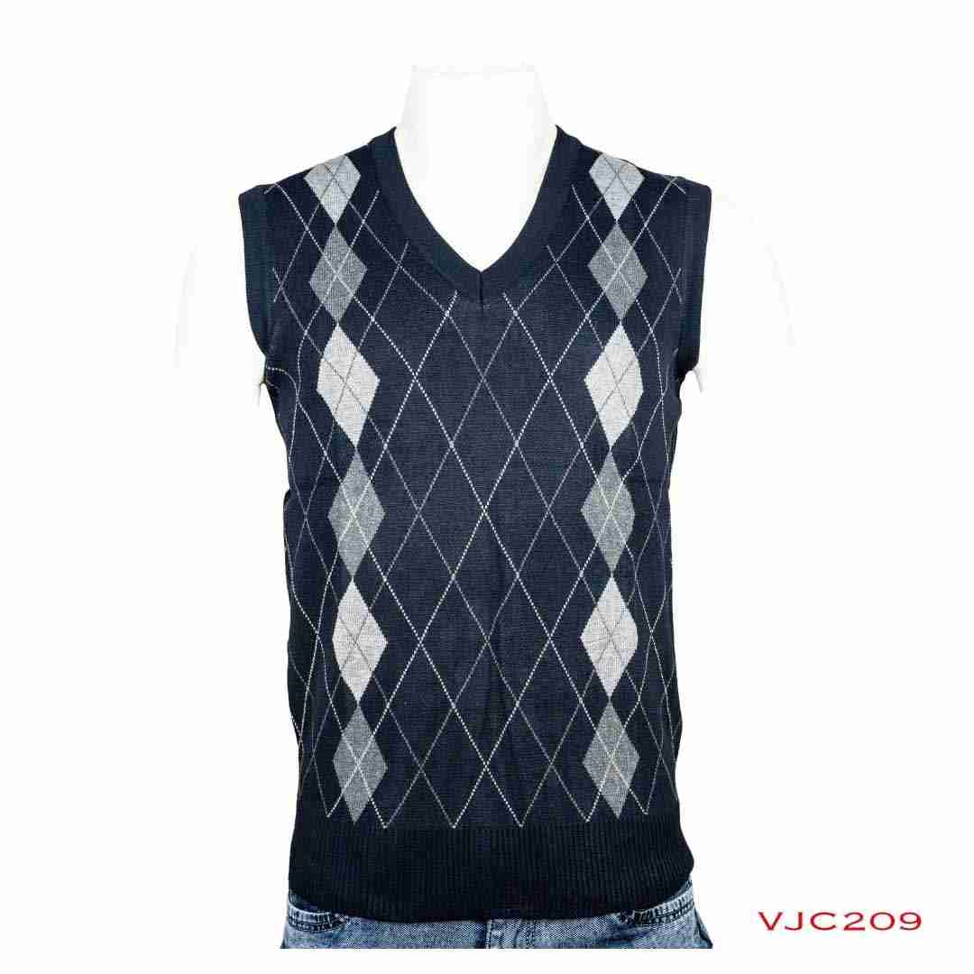 Woolen (VJC209) V Neck Style Half Check Sweater For Men Winter Season