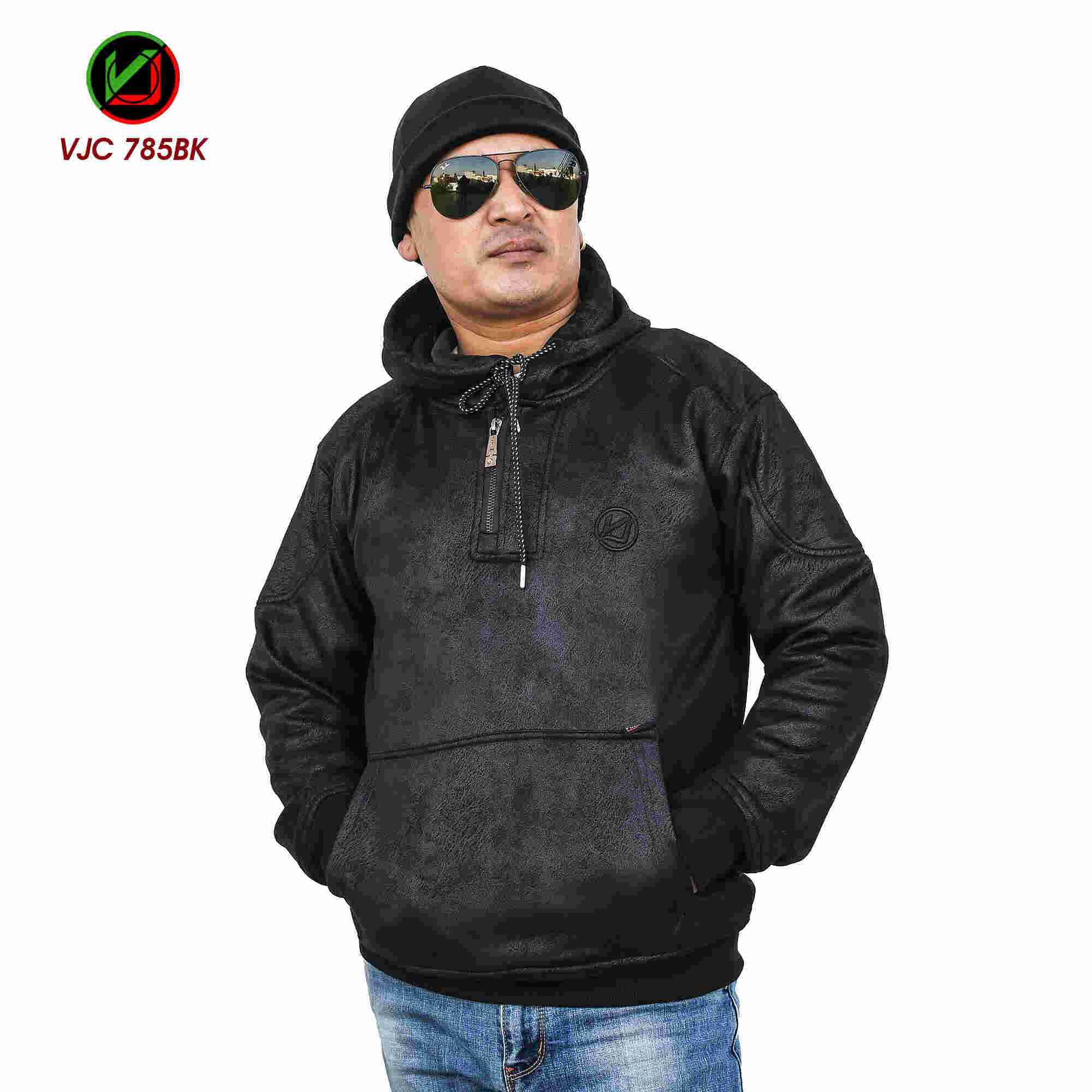 Virjeans (VJC785) Leather Looks Shawor Stylish Hoodie For Men-Black