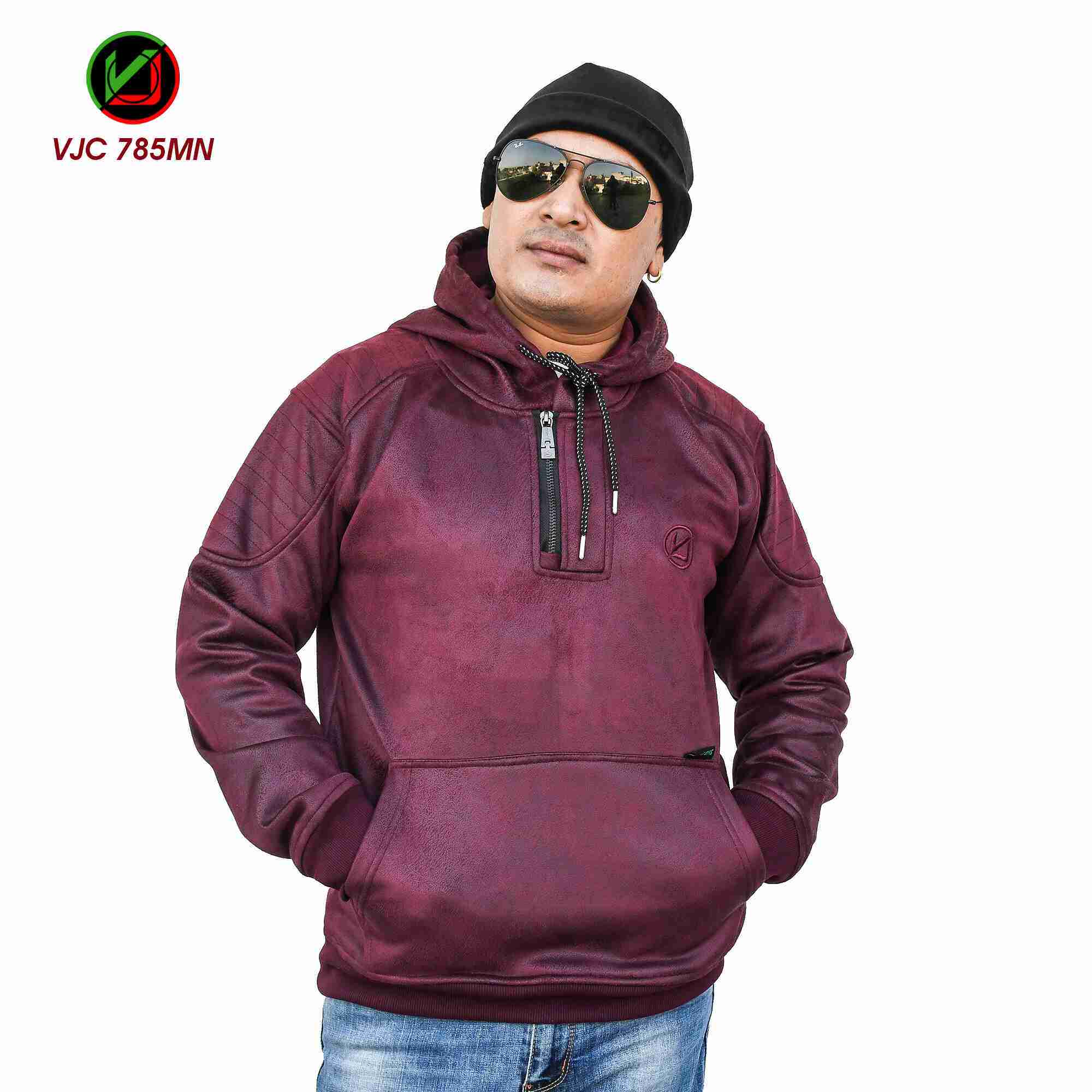 Virjeans (VJC785) Leather Looks Shawor Stylish Hoodie For Men-Maroon