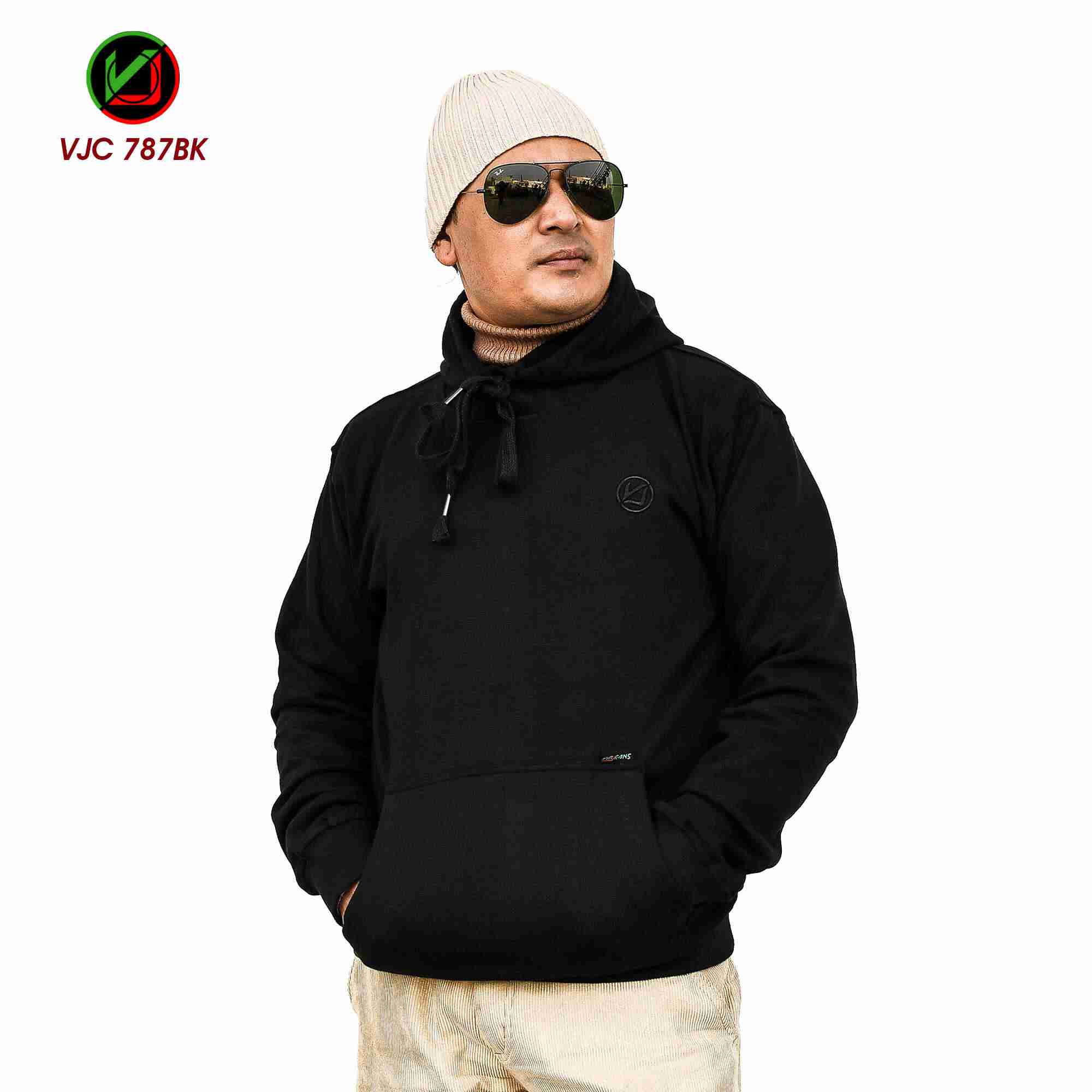 VIRJEANS (VJC787) Stylish Inner Fur Fleece Hoodie For Men - Black