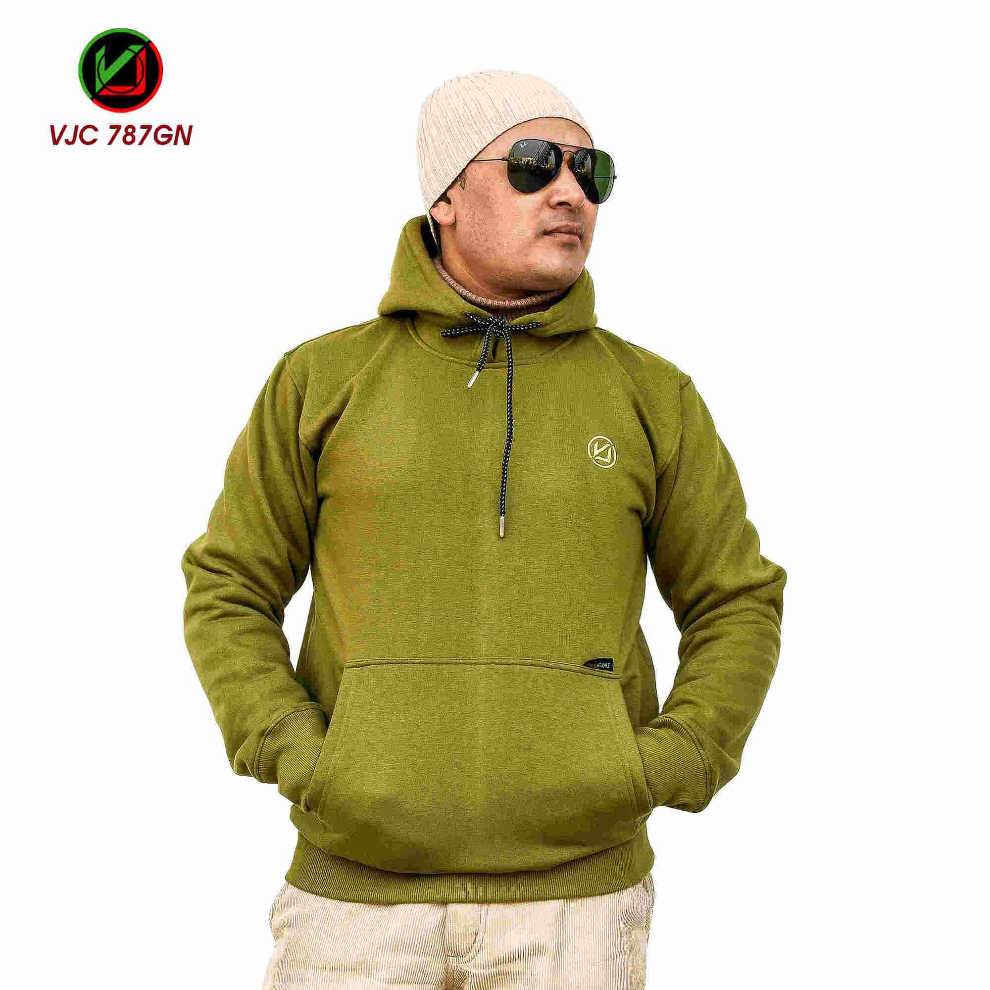 VIRJEANS (VJC787) Stylish Inner Fur Fleece Hoodie For Men - Green