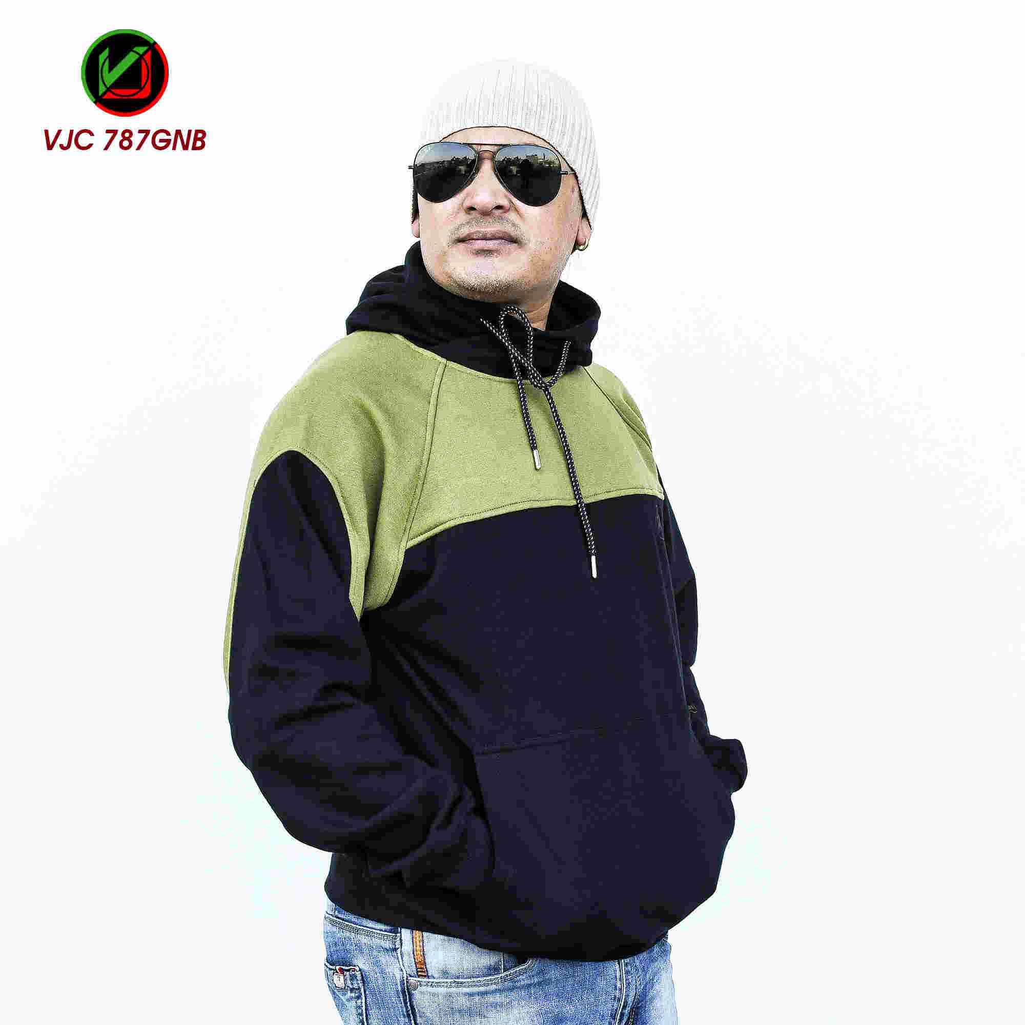 VIRJEANS (VJC787) Stylish Inner Fur Fleece Hoodie For Men – Green and Black