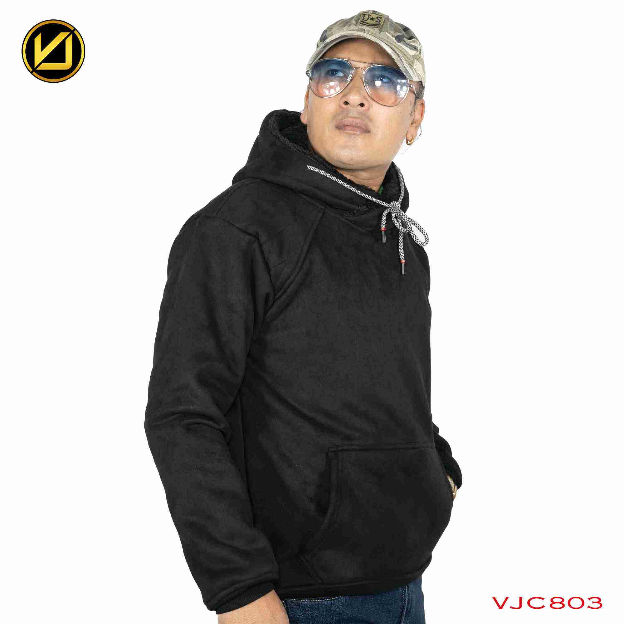 VIRJEANS (VJC803) Premium Inner Fur Heavy Winter Hoodies For Men - Black