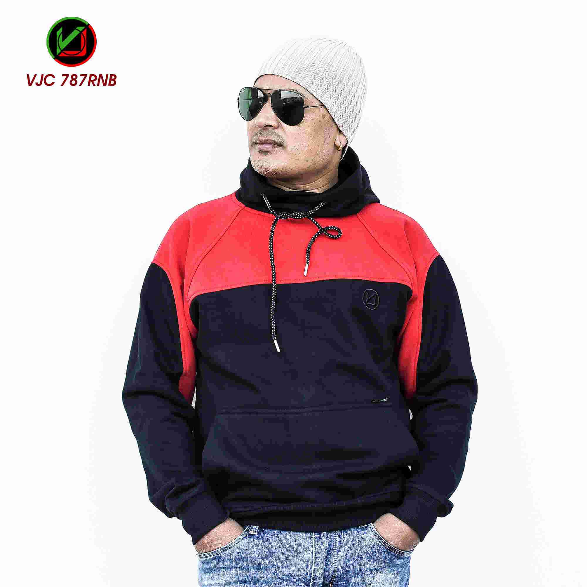 VIRJEANS (VJC787) Stylish Inner Fur Fleece Hoodie For Men – Red and Black