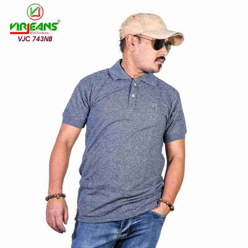 VIRJEANS (VJC743) Polo Neck T-shirt For Men - Navy Blue