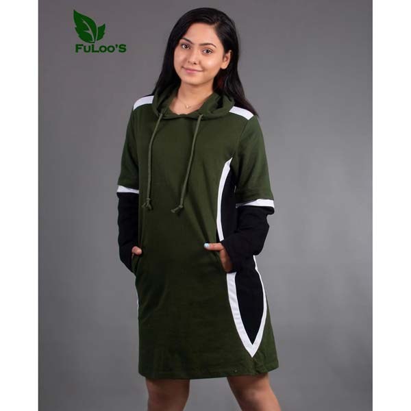 FuLoo's Tango Long Hoodie in Army Green for Women