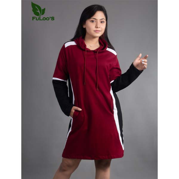 FuLoo's Tango Long Hoodie in Maroon for Women